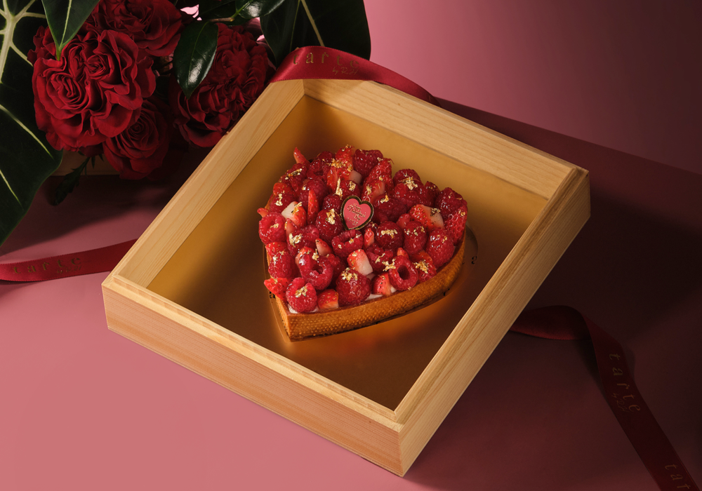 6″ heart-shaped fresh red berries tart